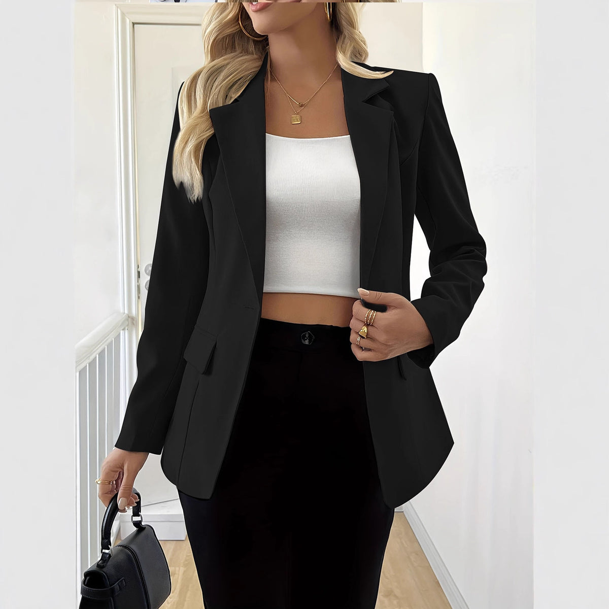 Women's Single Button Work Blazer Jacket – Long Sleeve - product image 3