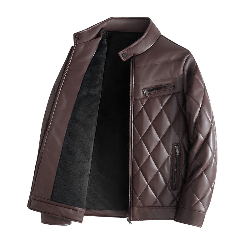 Brown - Brown quilted jacket on a white background
