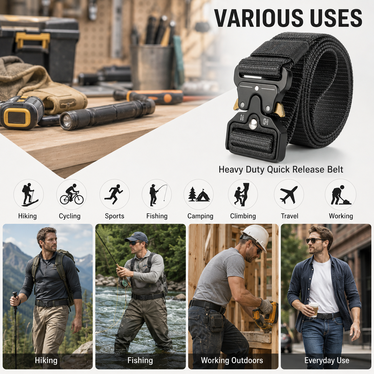 Bellvare Tactical Belt for Men & Women | Quick Release Nylon Work Belt | 6 Colours