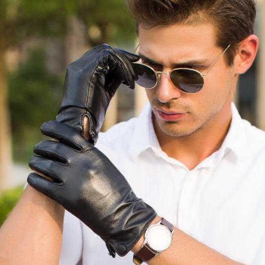 Men’s Leather Touchscreen Driving Gloves – Thin Unlined Classic Black Gloves