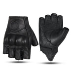 Pair of black leather gloves on a white background
