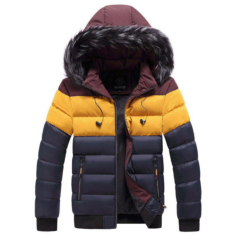 Men's Hooded Puffer Jacket – Colour-Block Winter Coat – product view 4