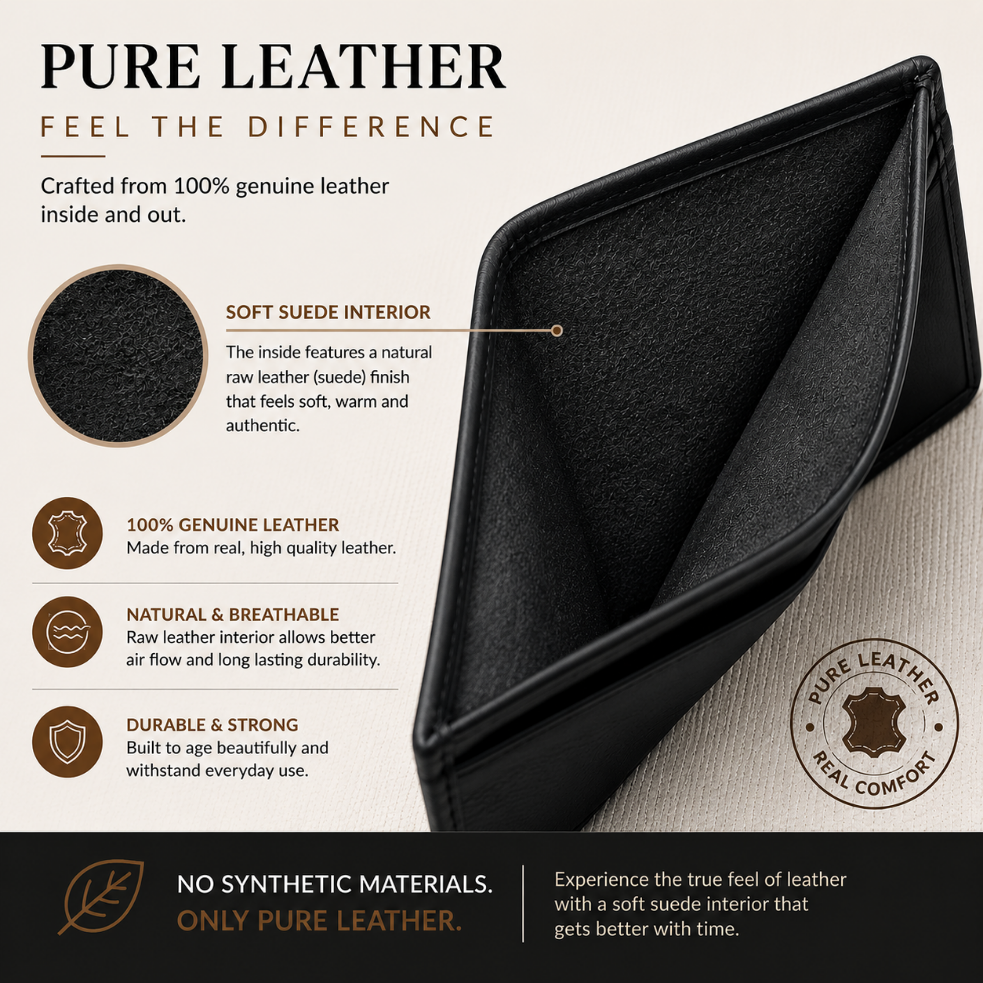 Leather Wallet For Mens Notes, & Credit Cards RFID Blocking Soft Slim Bifold