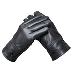 Pair of black leather gloves on a white background