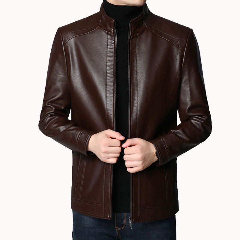 Men's Loose Fit Faux Leather Jacket – Stand Collar – product view 6