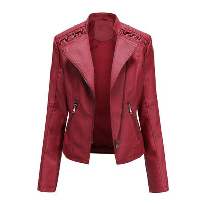 Women's Slim Fit Faux Leather Biker Jacket – Short Style - product image 3