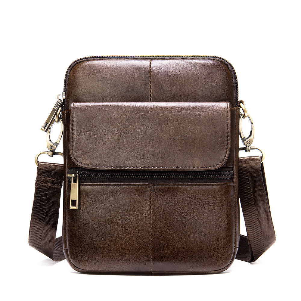 Men’s Cowhide Leather Crossbody Bag – Small Casual Messenger Shoulder Bag