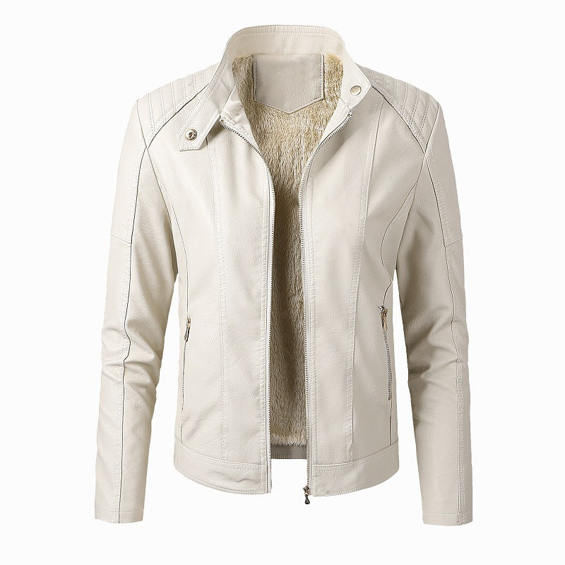 Women's Faux Leather Stand Collar Jacket – Soft Lined - product image 1