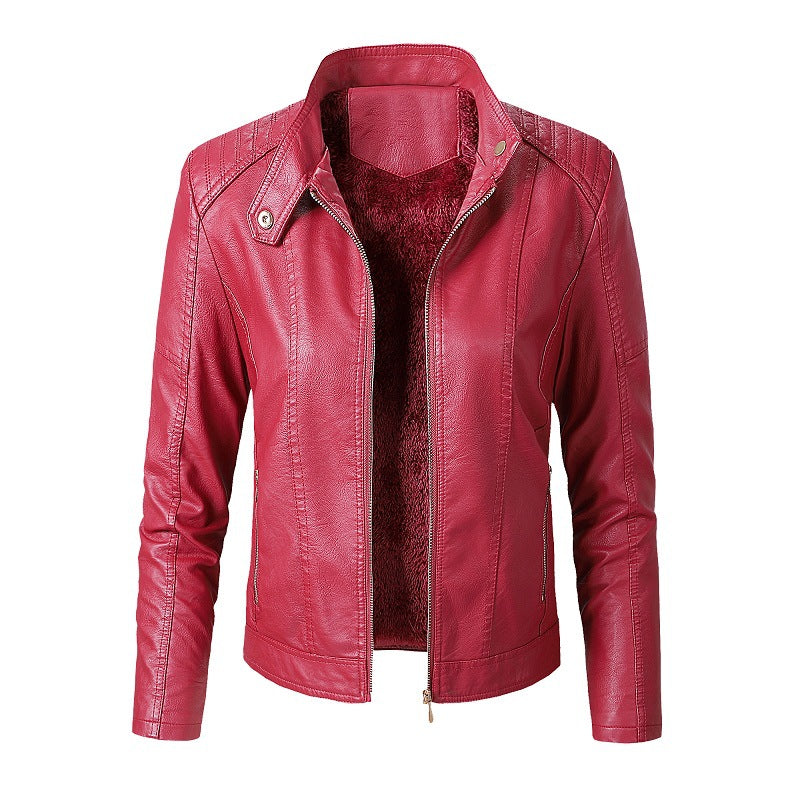Women's Faux Leather Stand Collar Jacket – Soft Lined - product image 4