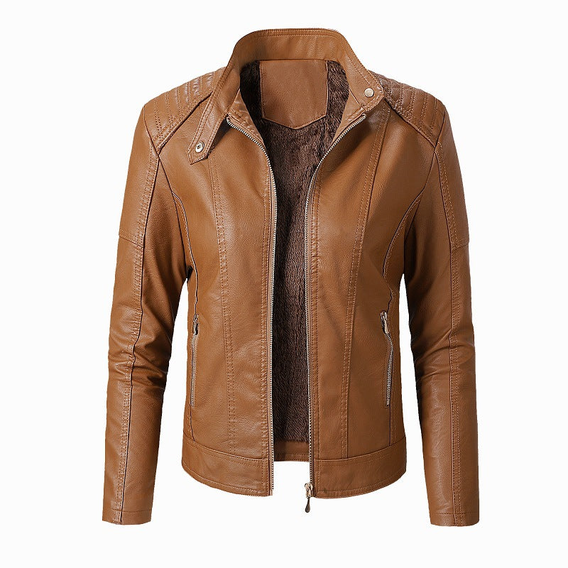 Women's Faux Leather Stand Collar Jacket – Soft Lined - product image 2