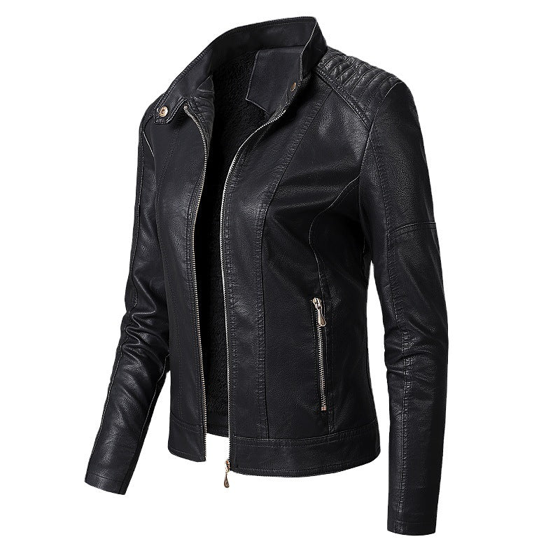 Women's Faux Leather Stand Collar Jacket – Soft Lined - product image 3