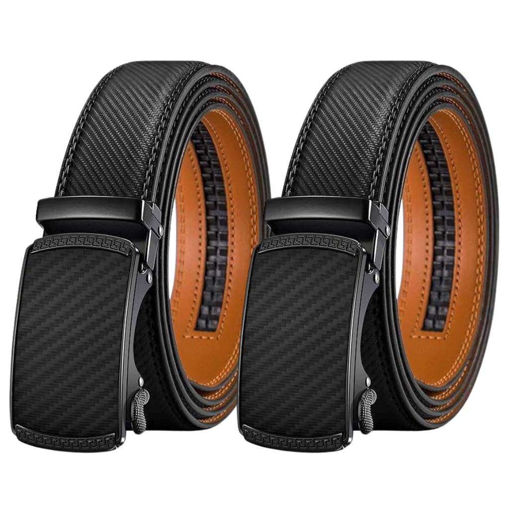 Mens Belt Ratchet Leather Trim to Fit With Adjustable Buckle Automatic 2 Pack