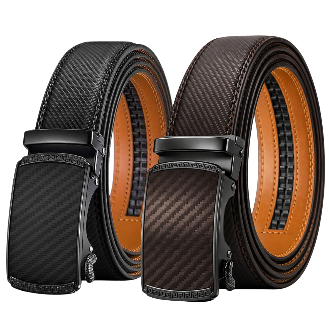 Mens Belt Ratchet Leather Trim to Fit With Adjustable Buckle Automatic 2 Pack