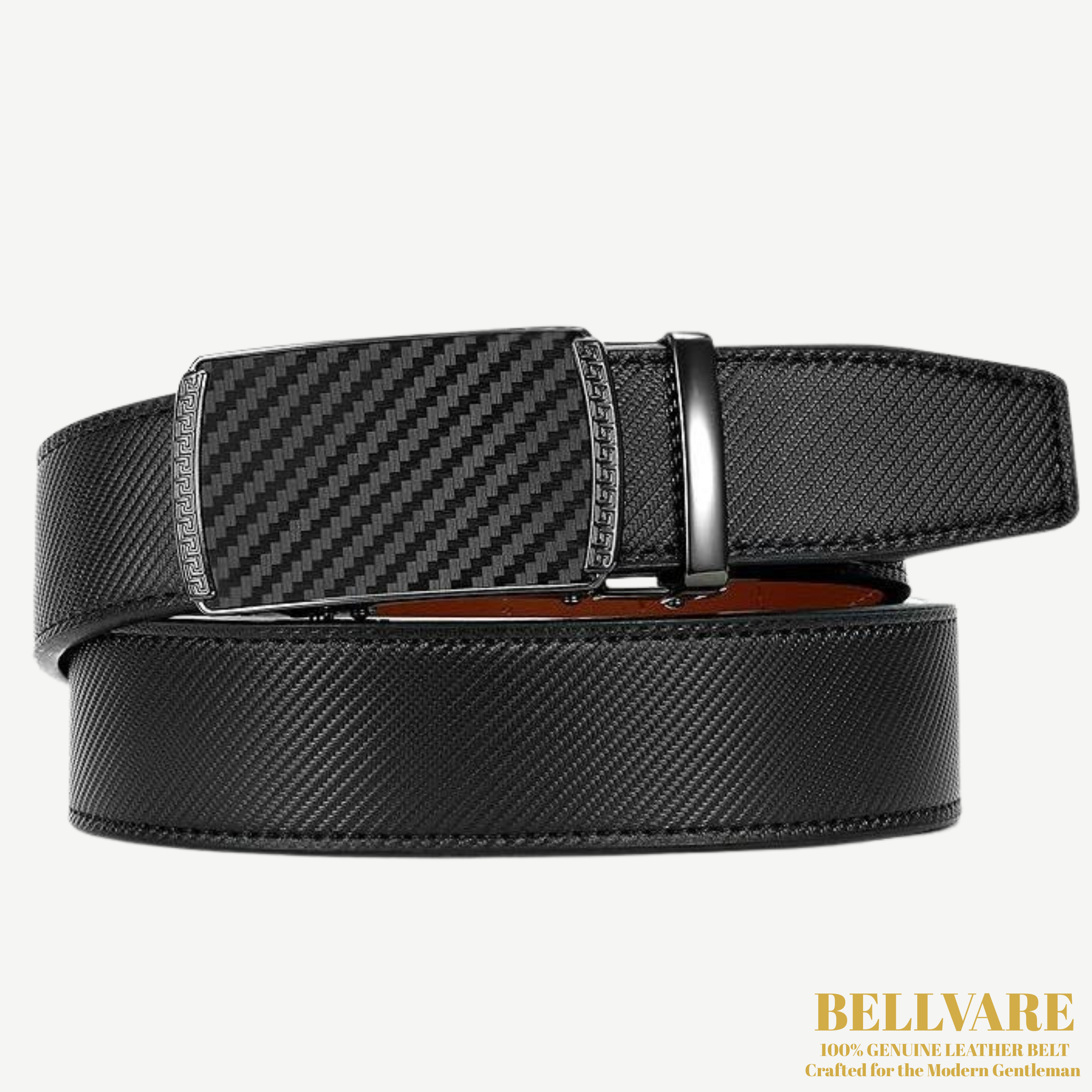 Bellvare Men's Ratchet Belt – Leather Automatic Buckle Belt, Cut-to-Fit Adjustable Black