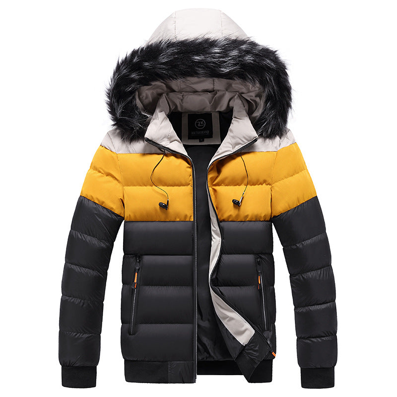 Men's Hooded Puffer Jacket – Colour-Block Winter Coat – product view 1