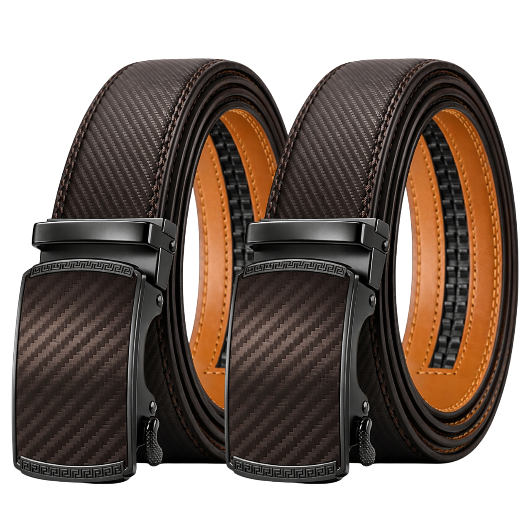 Mens Belt Ratchet Leather Trim to Fit With Adjustable Buckle Automatic 2 Pack