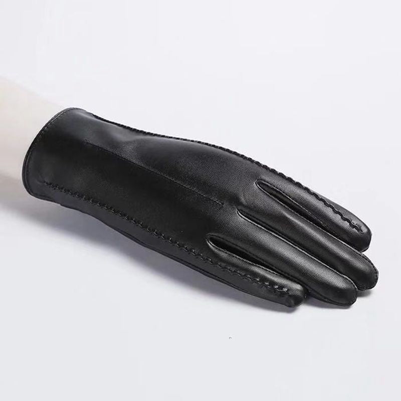 Women’s Vegan Leather Winter Gloves – Warm Lined Classic Black Gloves