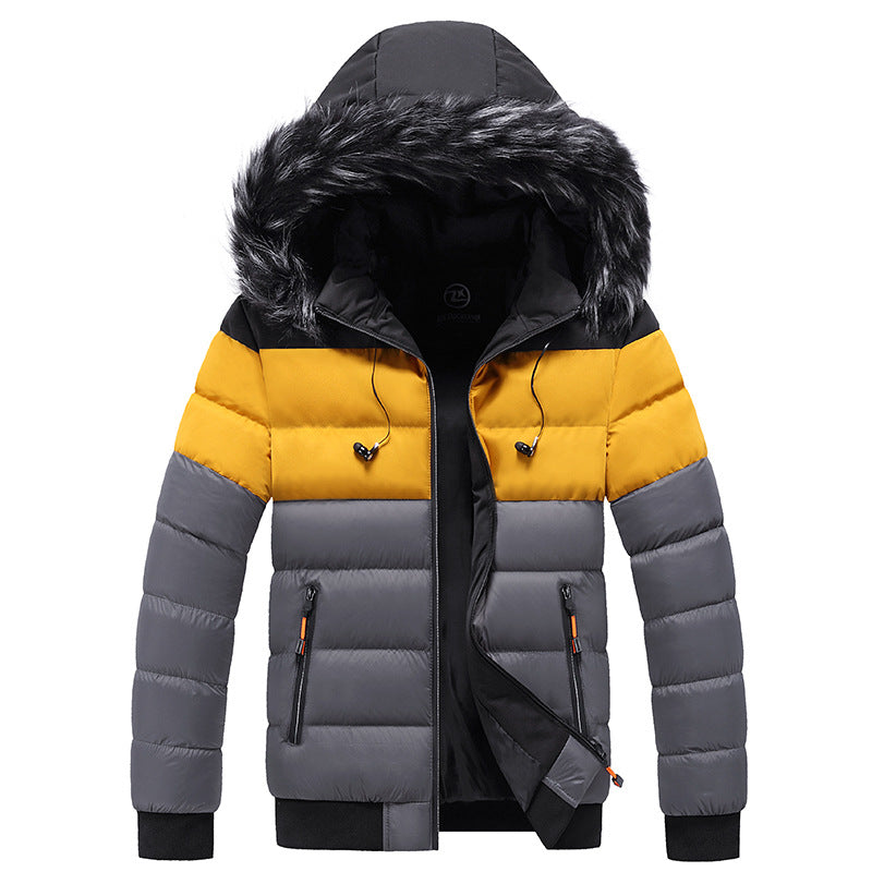 Men's Hooded Puffer Jacket – Colour-Block Winter Coat – product view 2