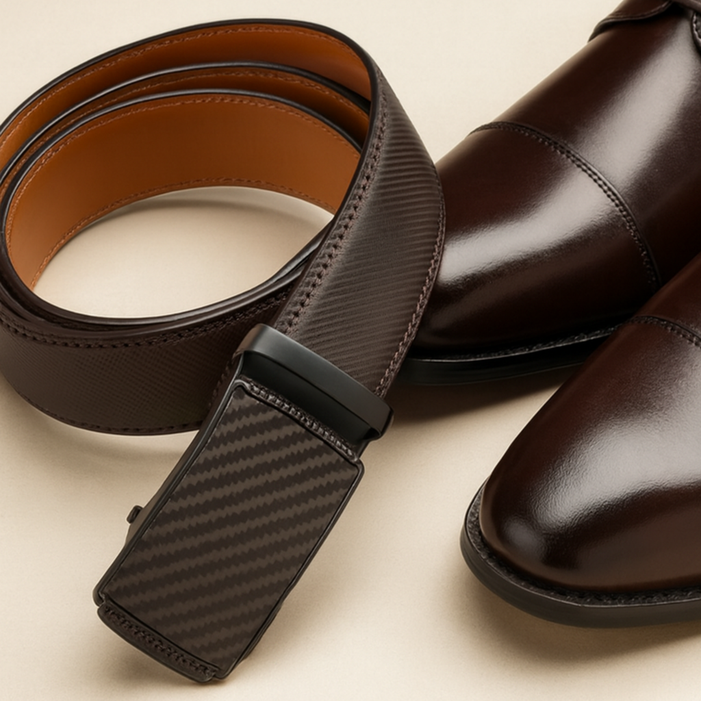 Bellvare Men's Ratchet Belt – Leather Automatic Buckle Belt, Cut-to-Fit Adjustable Brown