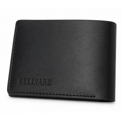 Black leather wallet with 'BELLIVARE' branding on a white background