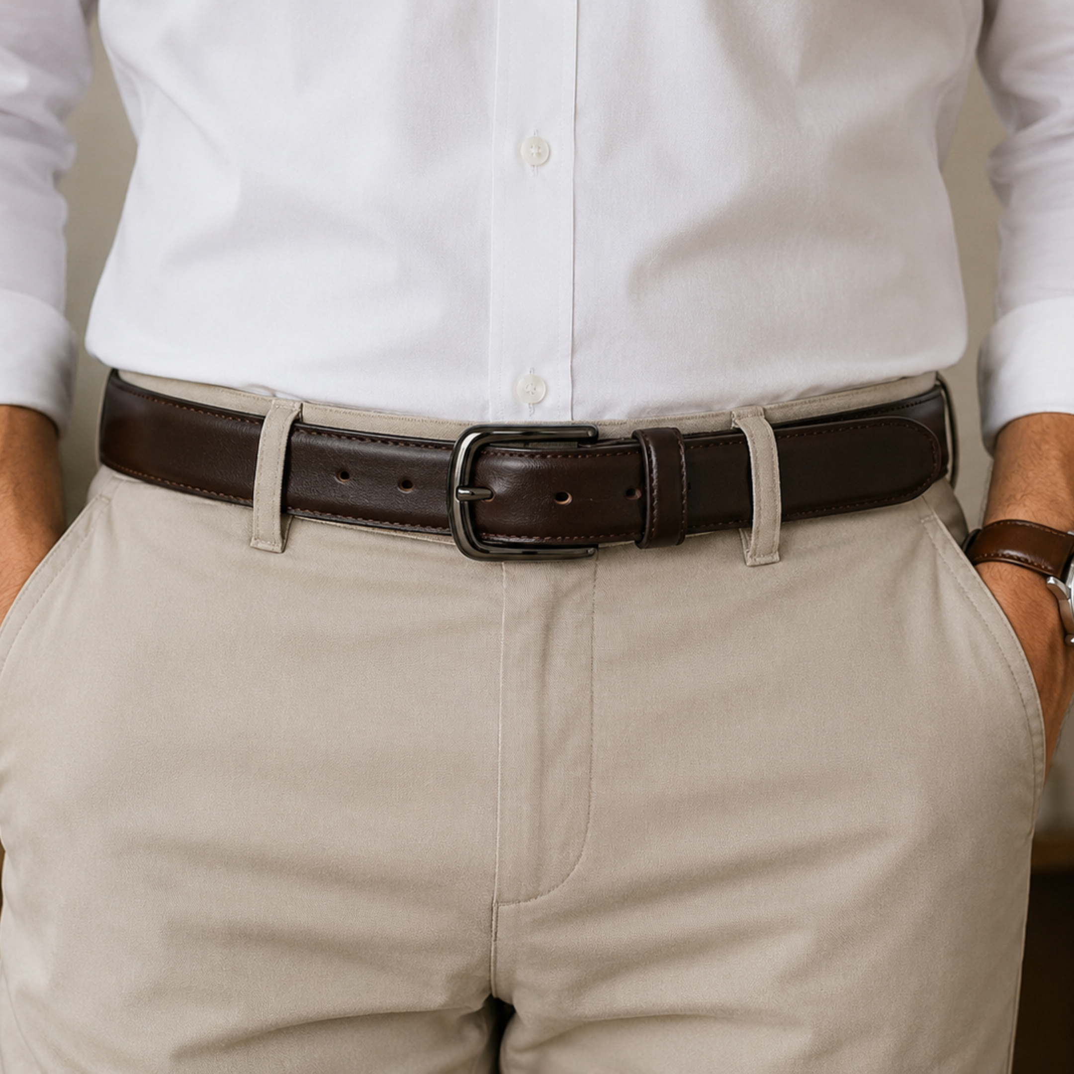 Genuine Leather Casual Dress Belts For Men Brown Cowhide Jeans Trousers