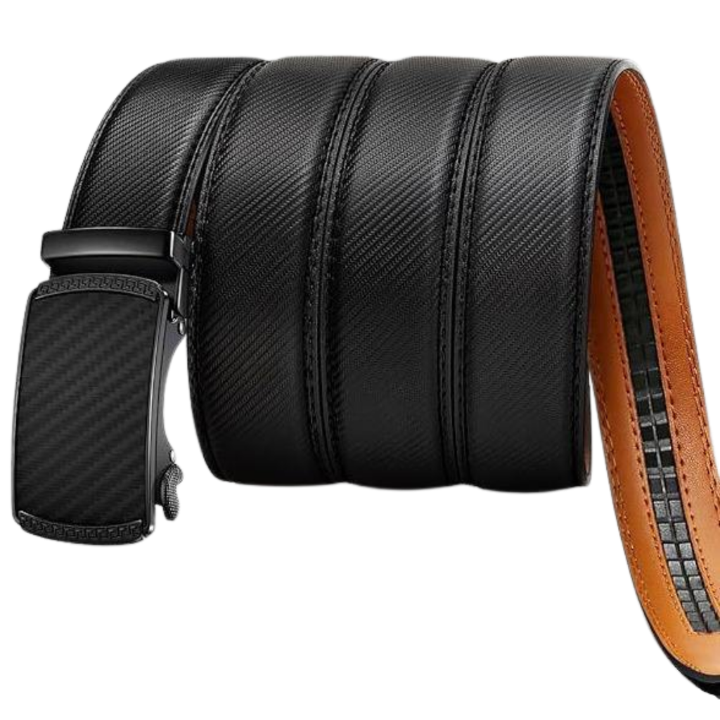 Bellvare Men's Ratchet Belt – Leather Automatic Buckle Belt, Cut-to-Fit Adjustable Black
