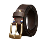 Men’s Carved Cowhide Leather Belt – Vintage Brass Buckle