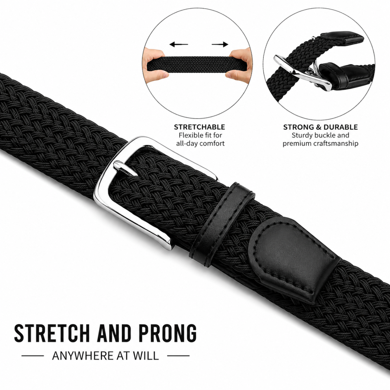 Bellvare Elasticated Belts Mens Womens Stretch Woven Braided Regular Casual Belt