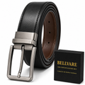 Bellvare Mens Genuine Leather Reversible Belt Black Brown Rotating Buckle