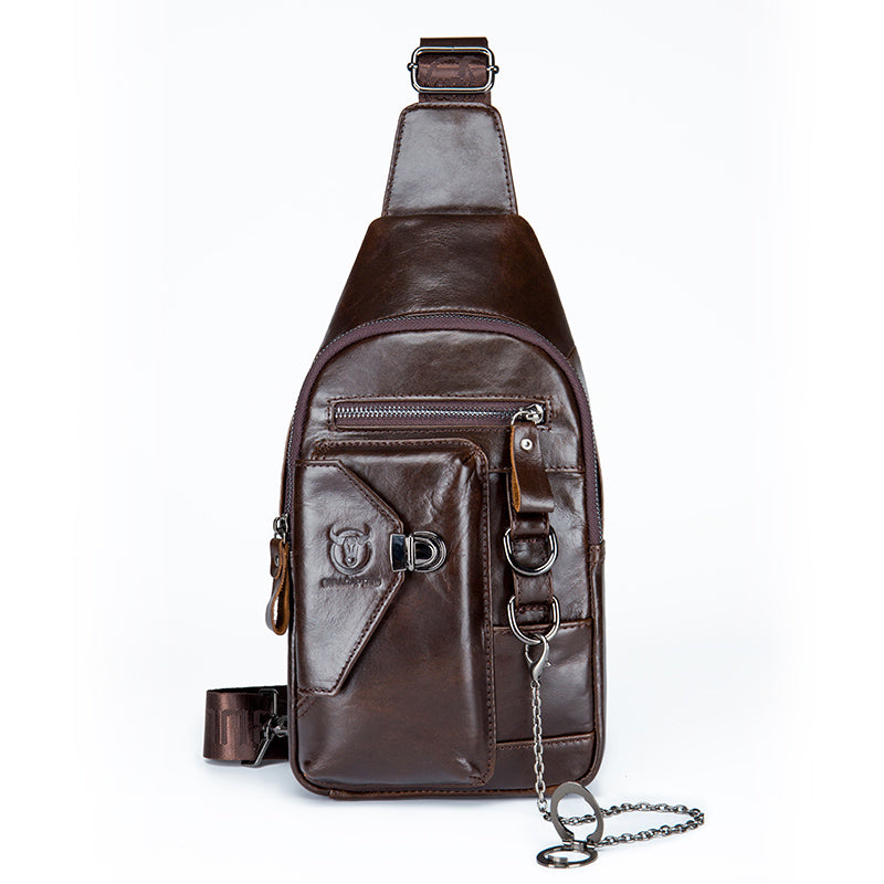 Men’s Cowhide Leather Sling Bag – Vintage Crossbody Chest Shoulder Bag
