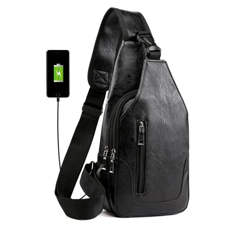Men’s Vegan Leather Sling Bag – Vintage Crossbody Chest & Shoulder Bag