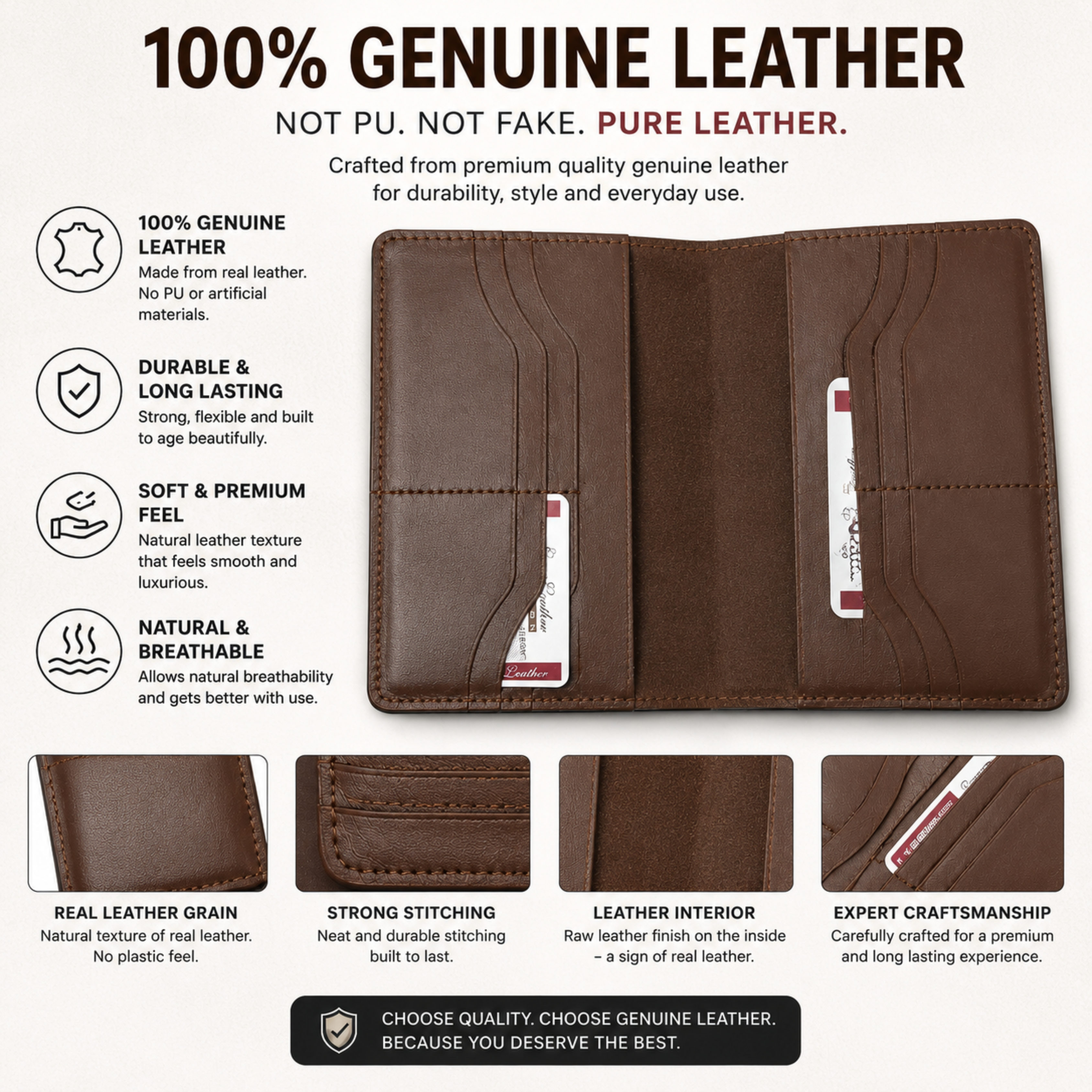 Bellvare Mens Genuine Leather Wallet RFID Slim Bifold 12 Card Holder Brown Black