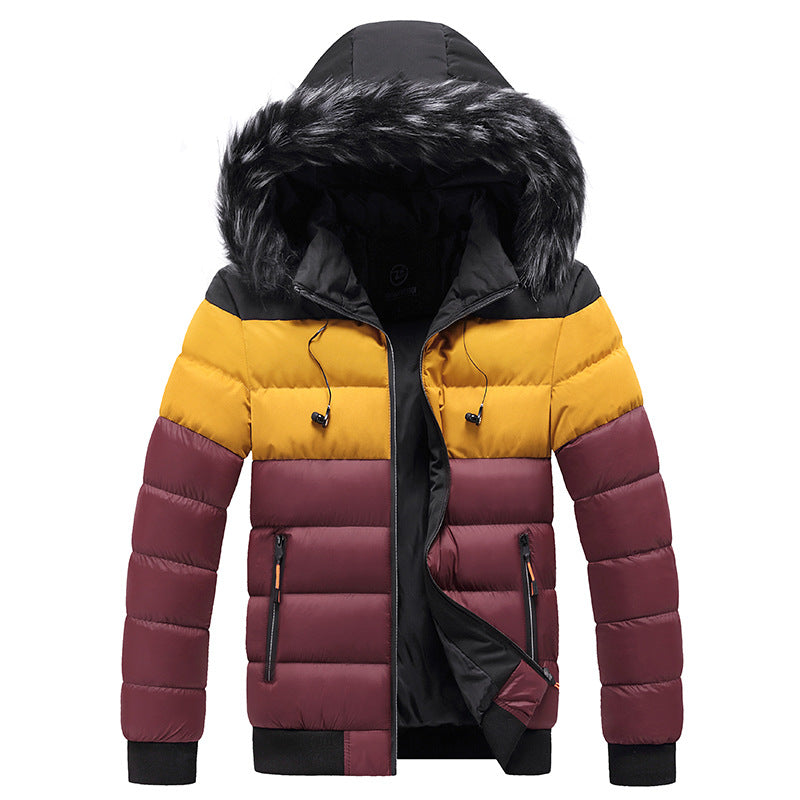 Men's Hooded Puffer Jacket – Colour-Block Winter Coat – product view 3