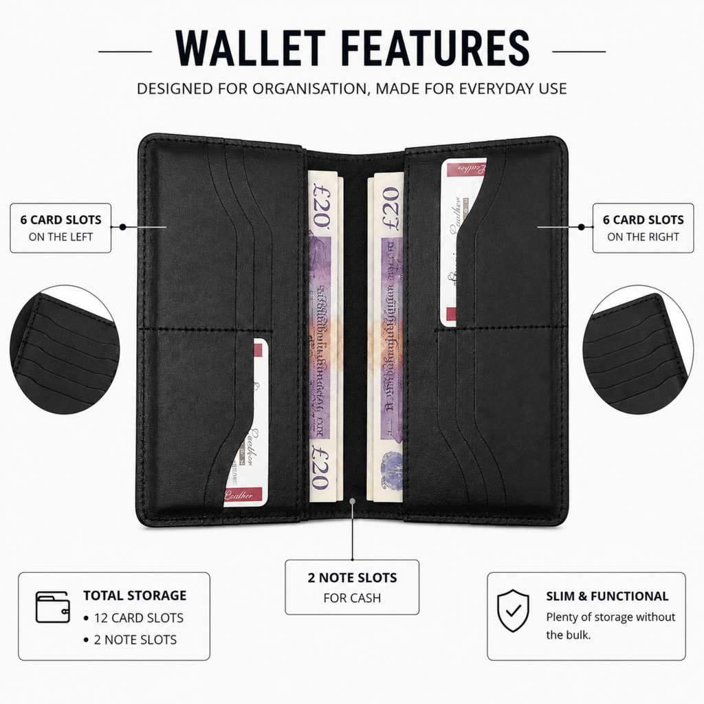 Bellvare Mens Genuine Leather Wallet RFID Slim Bifold 12 Card Holder Brown Black