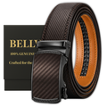 Bellvare Men's Ratchet Belt – Leather Automatic Buckle Belt, Cut-to-Fit Adjustable Brown