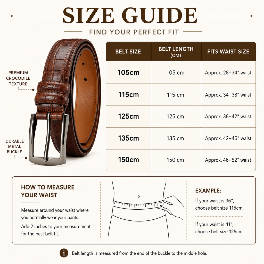 Size guide for the belts