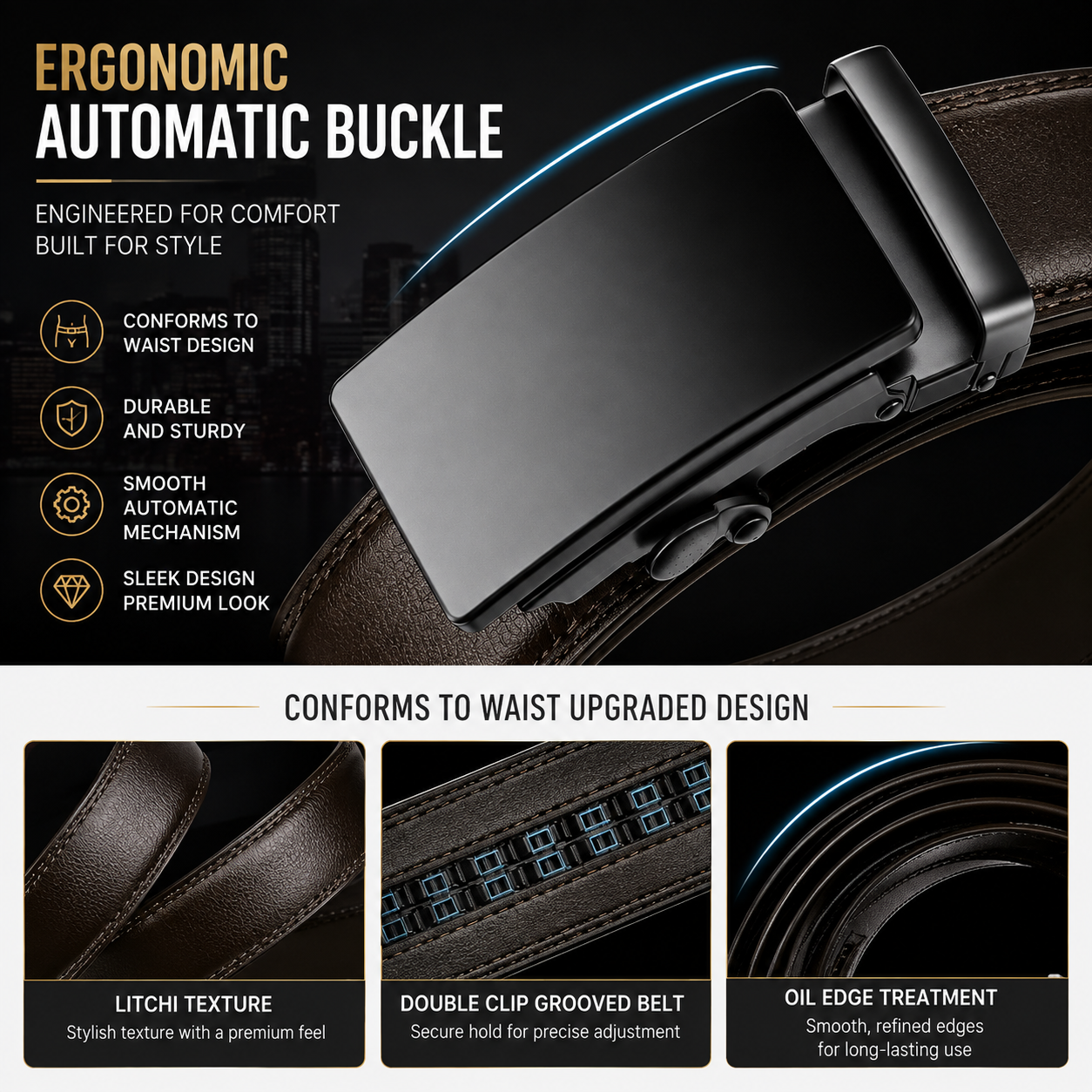 Men’s Automatic Ratchet Belt – Vegan Leather Business & Casual Belt