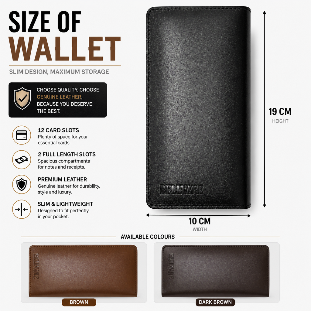 Bellvare Mens Genuine Leather Wallet RFID Slim Bifold 12 Card Holder Brown Black