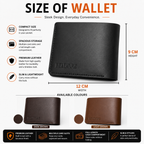 Black wallet with dimensions and color options on a white background