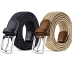 Two woven belts in black, and beige with silver buckles Bellvare
