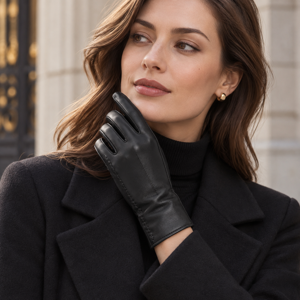 Women’s Vegan Leather Winter Gloves – Warm Lined Classic Black Gloves