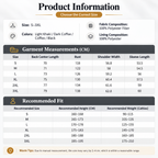 Shared - Product information chart for a pet jacket, showing size options S-3XL, fabric and lining details, garment measurements in centimeters, and a recommended fit table with height and weight guidelines.