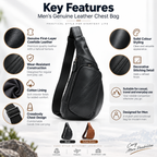 Men’s Genuine Cowhide Leather Crossbody Chest Bag – Casual Sling Shoulder Bag
