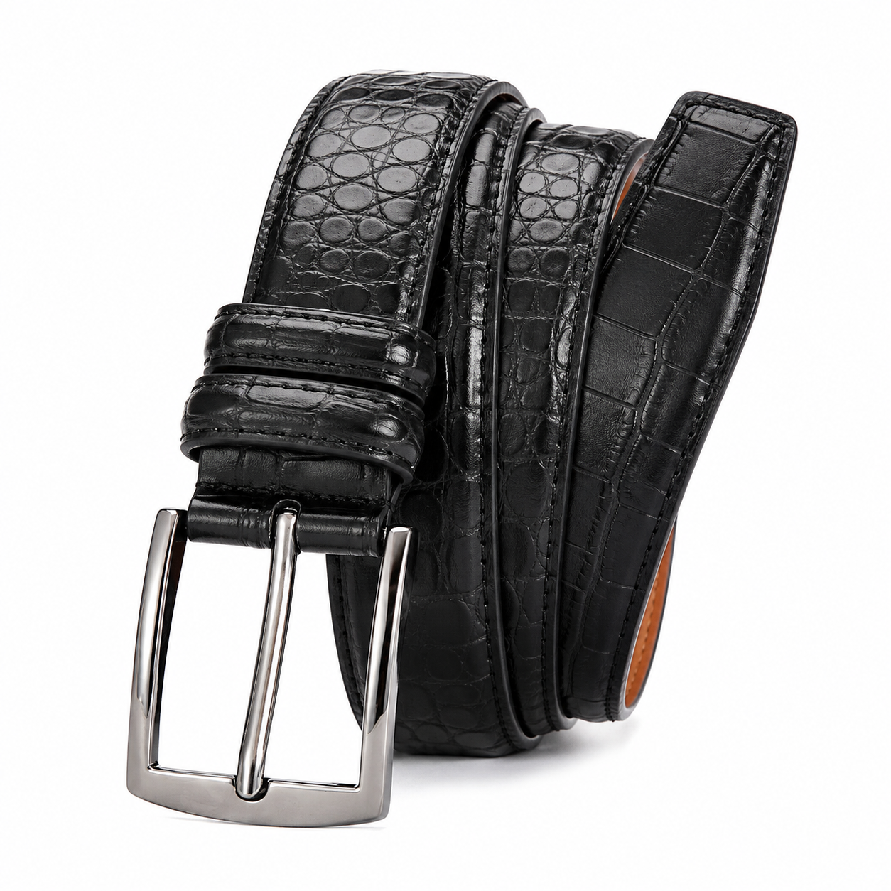 Men’s Crocodile Pattern Vegan Leather Pin Buckle Belt – Casual & Business Waist Belt