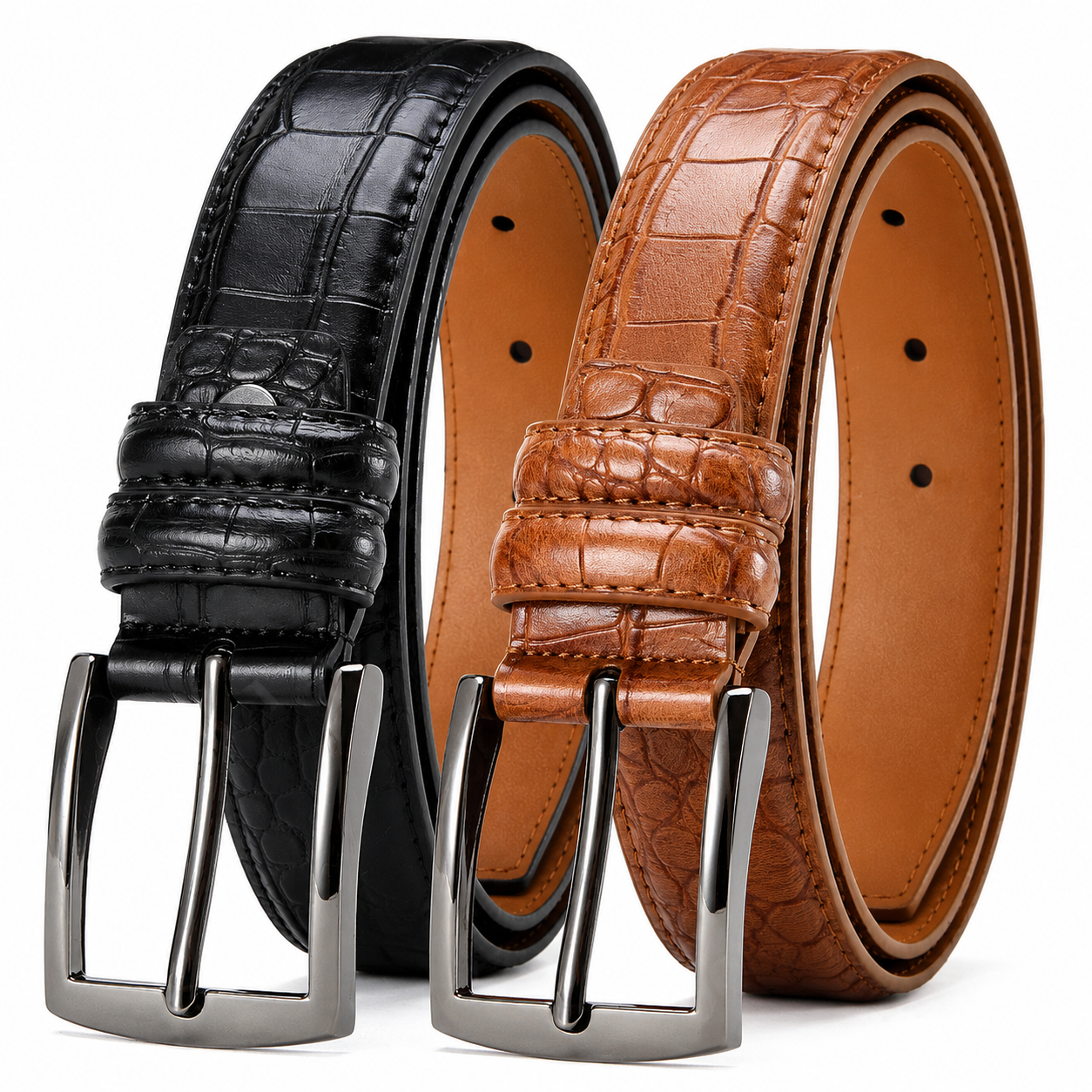 Men’s Crocodile Pattern Vegan Leather Pin Buckle Belt – Casual & Business Waist Belt