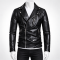 Black - A black faux leather moto jacket with silver hardware, displayed on a white mannequin torso against a light gray background.