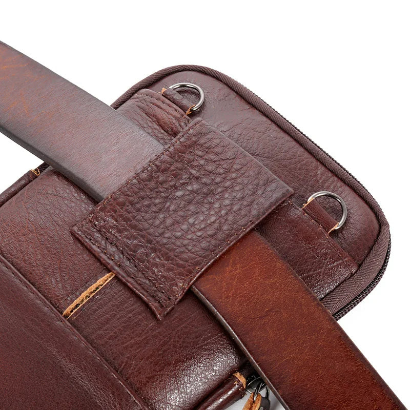 Leather Fashion Phone Pouch Belt Bag Shoulder Crossbody Waist Pack Vintage Outdoor Multi-function Mens Leisure Hanging Waist Bag