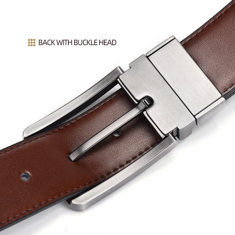 Bellvare Mens Genuine Leather Reversible Belt Black Brown Rotating Buckle