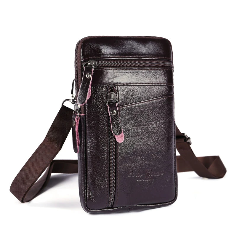 Leather Fashion Phone Pouch Belt Bag Shoulder Crossbody Waist Pack Vintage Outdoor Multi-function Mens Leisure Hanging Waist Bag