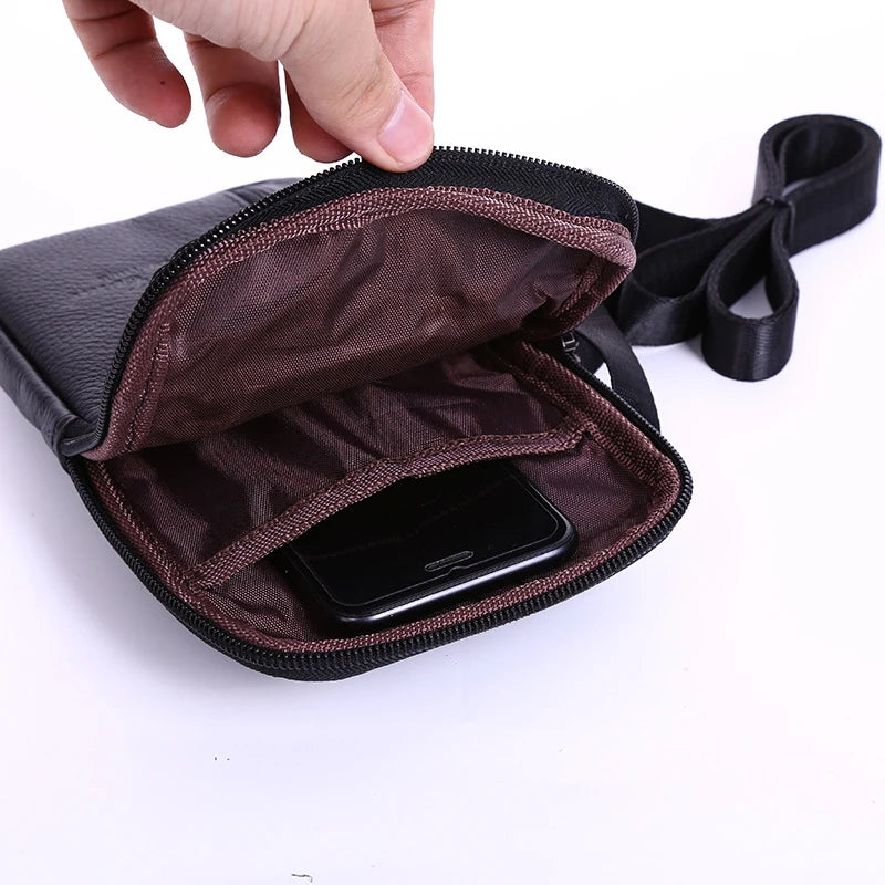 Leather Fashion Phone Pouch Belt Bag Shoulder Crossbody Waist Pack Vintage Outdoor Multi-function Mens Leisure Hanging Waist Bag